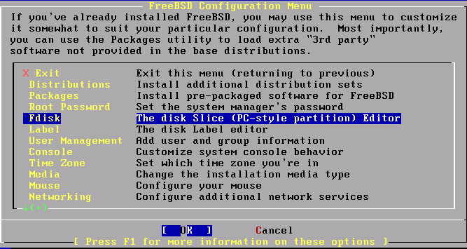 Fdisk Sysinstall Menu